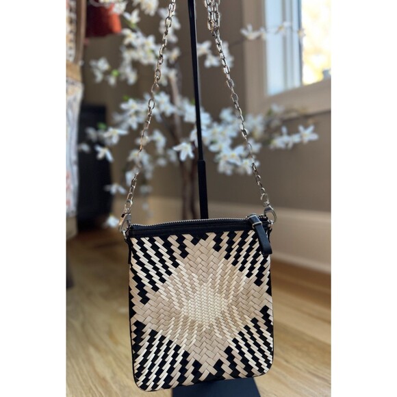 Cole Haan Leather Woven Small Bag with Geometric Design Chain Strap Crossbody - Picture 1 of 6